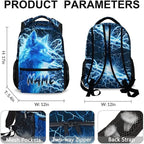 Custom Wolf Backpack for Boys Kids - 17 Inch Personalized Lightning Backpack for School Kindergarten Elementary Primary Senior Middle - Durable Cool Schoolbag with Name