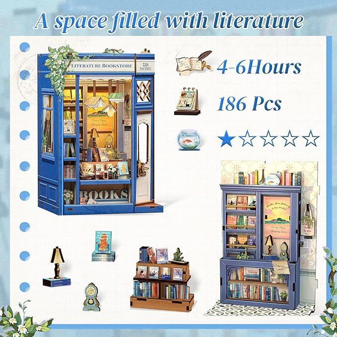 CUTEBEE Book Nook Kit - DIY Miniature House Dollhouse Kit for Adults and Teens, Booknook Tiny House Bookshelf Decor 3D Wooden Puzzle, Gifts for Family, Friends (Literature Bookstore)