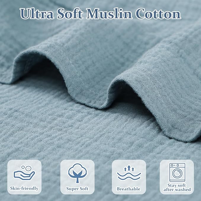 Muslin Baby Lounger Cover Soft Organic Cotton Slipcover Fits Newborn Lounger for Baby Boys and Girls (Blue)