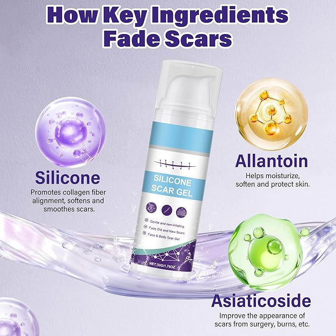 Silicone Scar Gel, Advanced Scar Cream for Burns & Acne Scars away, Stretch Marks, Surgical, Old & New, Surgery Scaraway Treatment, 1.7 oz (50ml)