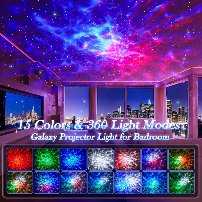Star Projector Galaxy Light Projector for Bedroom, 15 Colors+15 White Noise Galaxy Projector for Bedroom Kids,Bluetooth Room Projector Lights for Bedroom Star Night Light Projector for Kids Room Gifts