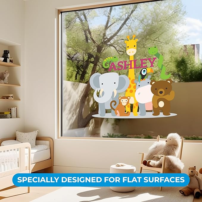 CRYPTONITE Personalized Name Jungle Animals Vinyl Wall Decor I Nursery Wall Decal for Baby Boy & Girl Decoration I Stickers for Kids I Multiple Options for Customization (A. Jungle Animals)