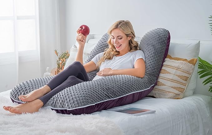 Meiz Pregnancy Pillow, Pregnancy Body Pillow, Pregnancy Pillows for Sleeping, Maternity Pillow for Pregnant Women with Velvet Cover, Grey & Purple