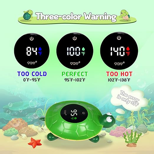 TKY Baby Bath Thermometer with LED Display-Rechargeable Water&Room Temperature Monitor, Floating Toy with Temp Alert, Waterproof for Newborns, Nurseries - Must Have Bath Essentials (Green Tortoise)