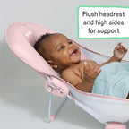Ingenuity Foldaway 2-Position Bather, 2-Position Adjustable Support Baby Bath seat for Sink or Bathtub, Ages 0-6 Months, up to 20 pounds, Pink