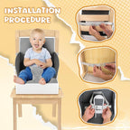 Portable Toddler Booster Seat for Dining Table, Adjustable Lightweight Toddler Chair for Travel, Compact Design, Easy to Clean (Grey)