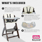 Abiie Beyond Junior Wooden High Chair with Tray - Adjustable and Convertible High Chair for Babies and Toddlers - 6 Months to 250 Lb - Water Resistant - Mahogany Wood/White Cushion