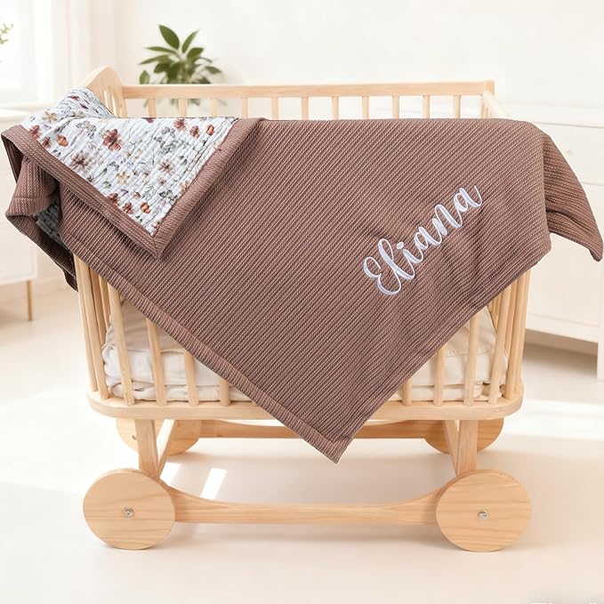 Personalized Baby Blanket with Name – Custom Knit Blanket, 27x40in Floral Embroidered Nursery Blanket for Girls – Customized Baby Blanket, Soft Newborn Gift & Custom Baby Gifts (Baby Brown)