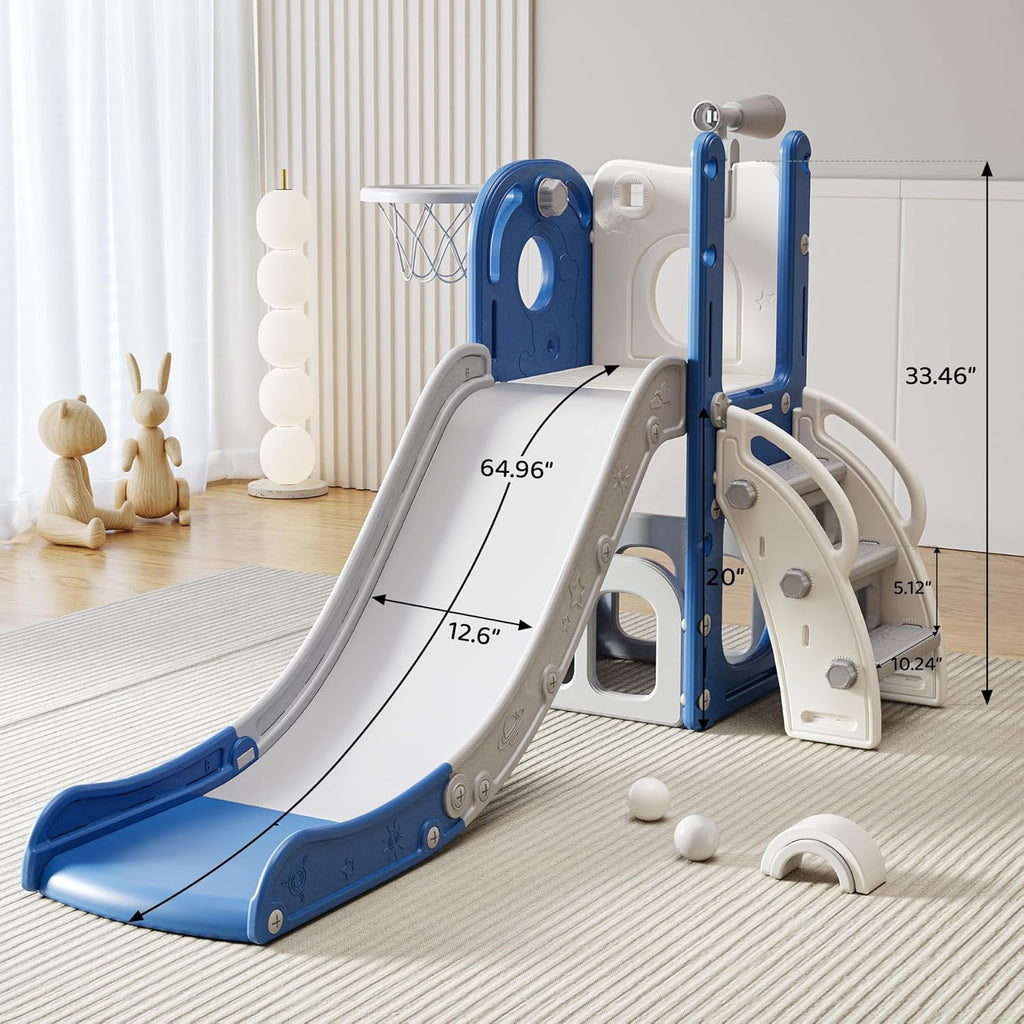 Toddler Slide Baby Slide for Toddlers Kids with Basketball Hoop Telescope Indoor Outdoor Slide Playset Playground