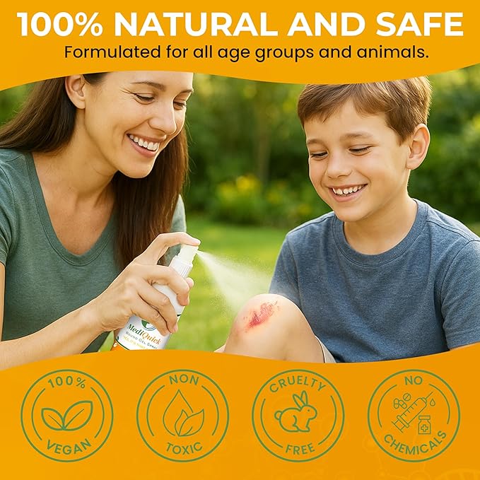 MediQuick Skin & Wound Repair First Aid Spray Gel 4 Fl Oz - Antiseptic Spray for Burns & Cuts with 12 Hour Action - Helps Heal Acne Rash Eczema Itch Bites & More - Safe Wound Wash with No Sting