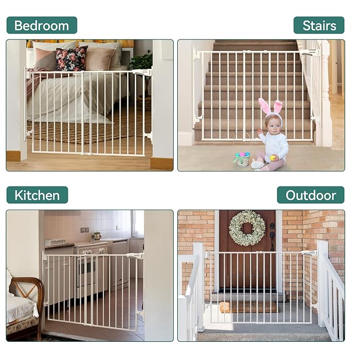 Babelio 27-45" No Bottom Bar Baby/Dog Gate with Easy Installation, 2-in-1 Auto Close Design, Suitable for The House, Stairs, and Doorways, Safety Pet Gates with Large Walk-Thru Door, White