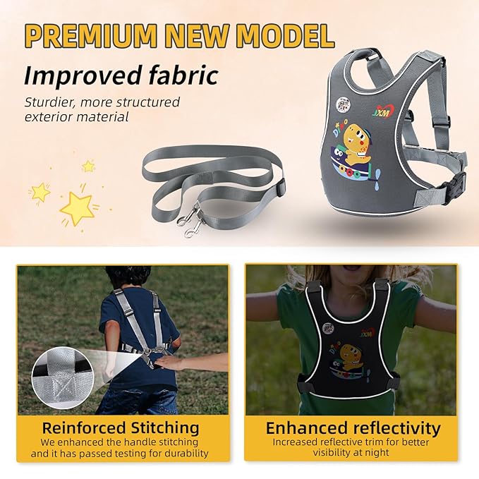 2025 New Safety Harness for Autism and Special Needs Child (3-6 yrs), Anti-Elopement Vest Harness with Light Reflector and Grab Handle for Active, Autistic ADHD Kids,Adjustable Tether Leash with Pouch