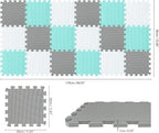 qqpp EVA Rubber 18 Tiles Interlocking Puzzle Foam Floor Mats - Baby Play Mat for Playing | Exercise Mat for Home Workout. White, Green, Gray. QC-AHLb18N