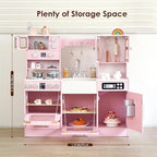 Wooden Play Kitchen for Toddlers and Kids with Lights & Sounds, Large Interactive Pretend Play Set with Ice Maker, Stove, Sink, Oven, 12 Accessories - Ages 3-8