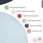 Byrd & Blume Round Baby Play Mat, Organic Cotton Soft Padded Nursery Floor Mat, Safe Hypoallergenic Baby Mat, Reversible, Foldable, Portable Infant Tummy Time Mat Fits Tents & Playpens (40"x40") Blue