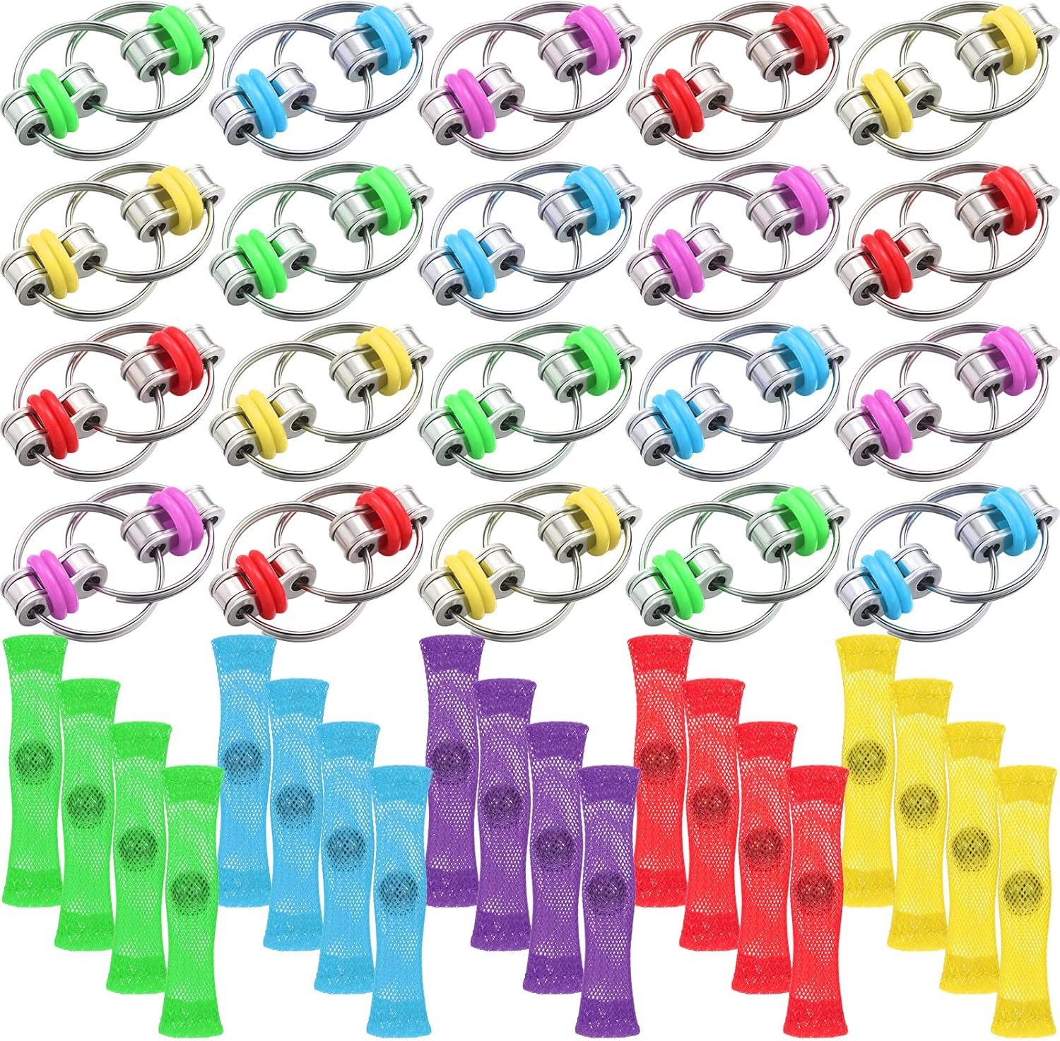 80 Pcs Fidget Toys Bike Chain Fidget Toy Flippy Fidget Toy Soothing Fidgets Stress Anxiety Relief for Teens Adults ADHD Autism Finger Toys, 5 Colors (40 Pcs)