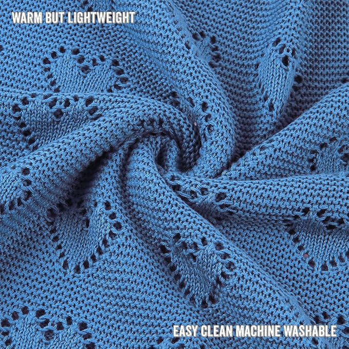 Heirloom Knit Heart Receiving Unisex Blanket for Boys - 100% Luxury Cotton Baby Blanket - Soft Warm Swaddle Crib Receiving Blanket for Newborns Infants & Toddlers (Denim Blue)