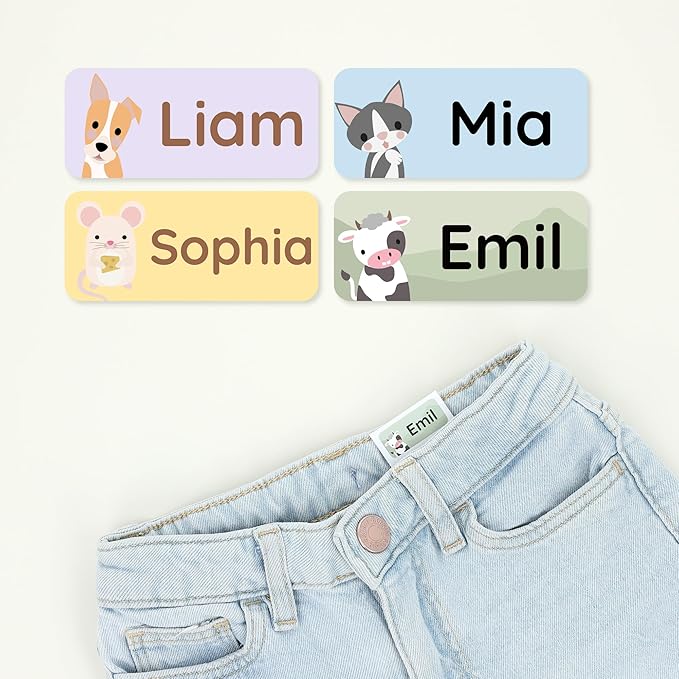 Personalized Name Labels for Kids (60) – Custom Waterproof & Durable Stickers for Clothing, Daycare, Office & School Supplies - Animals