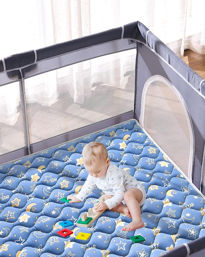 Odorless Premium Foam Baby Play Mat 79" x 59", Soft Microfiber Fabric Crawling Mat for Floor- Comfortable and Hypoallergenic, Non-Slip Cushioned Floor Playpen mat for Infants,Babies,Toddlers