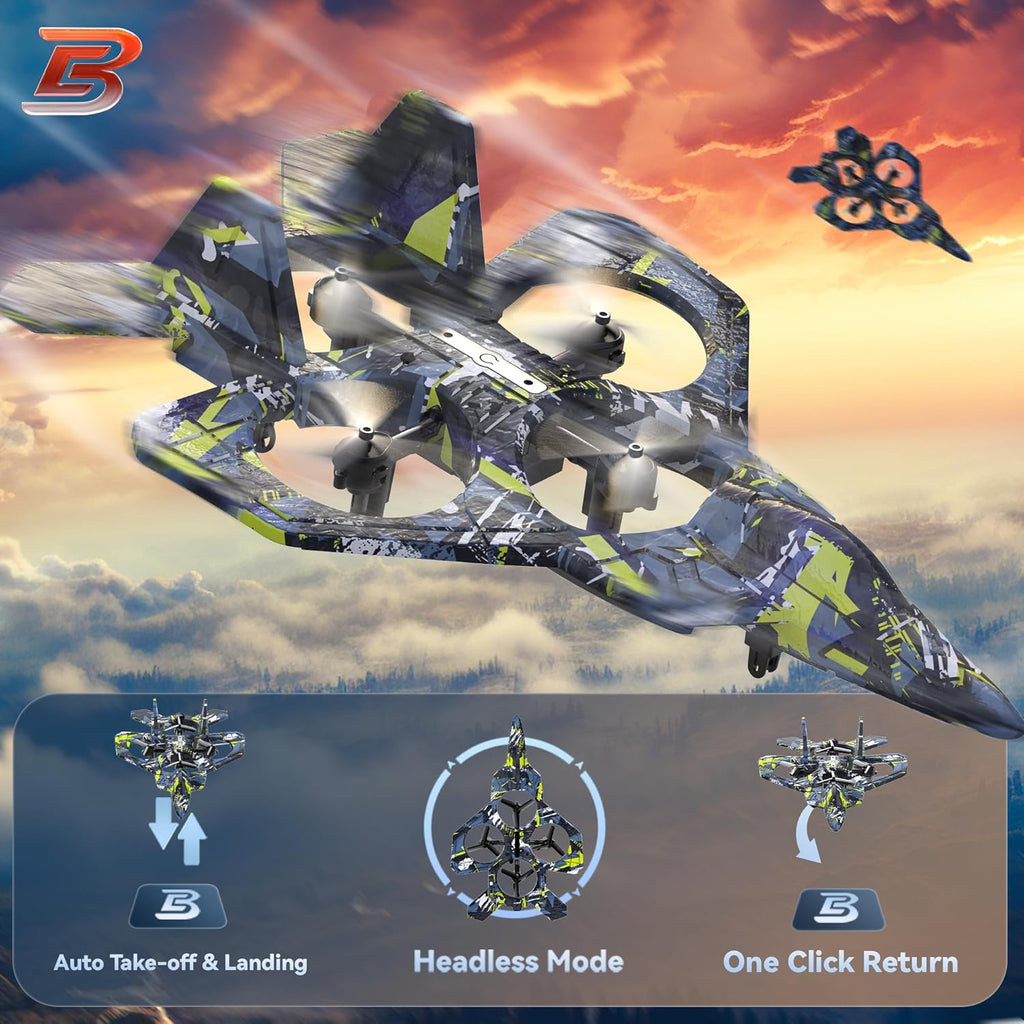 BEZGAR HQ057X RC Fighter Airplane丨Mini Drone Remote Control Jet Plane Stunt Drone for Adults & Kids Toy with Light Gift for Kids Beginner Blue