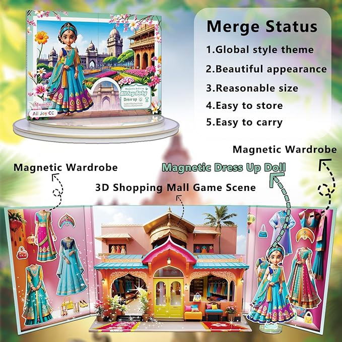 Yuzee Paper Dolls Stickers - Magnetic Dress Up Dolls for Girls - Toddler Travel Toys - 1 Paper Doll and 33 Clothing Accessories with 3D Magnetic Game Scene, Foster Creativity and Imagination