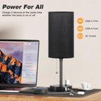 Dicoool 17Inch Tall Bedroom Lamps with USB C and A Ports 3 Color Temperatures - Pull Chain Black Nightstand Bedside Table Lamp with AC Outlet, Side Lamp for Living Room End Table
