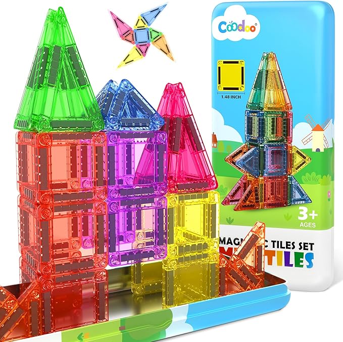Coodoo Magnetic Tiles for Kids Ages 4-8 Toddler Toys Magnetic Blocks Building Toy STEM Outdoor Kids Toys Gift for Boys & Girls 3+ Year Old, Pocket-Sized Mini Tiles for Classroom Must Haves