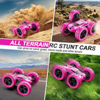 RC Cars, Rose Remote Control Car for Girls, 2.4 GHZ Double Sided RC Stunt Car 360° Rotating Remote Control Crawler with Headlights Car Toys for 6 7 8 9 10 11 12 Girls Birthday Gift
