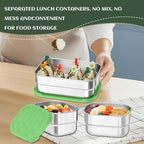 HaWare Stainless Steel Lunch Box Containers for Kids, Leak Proof Food Storage Containers with Green Silicone Lids, Easy Open Bento Box for School and Daycare, Portable Metal Snack Box (8oz*2+25oz)