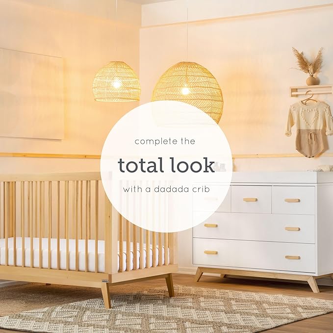 dadada Soho 5-Drawer Dresser for Nursery and Bedroom - Modern Design, Large Storage, Baby-Safe Finish, Soft Close Drawers, Anti-Tip Safety, Sturdy Legs & Solid Wood Handles, 47” Wide (White+Natural)