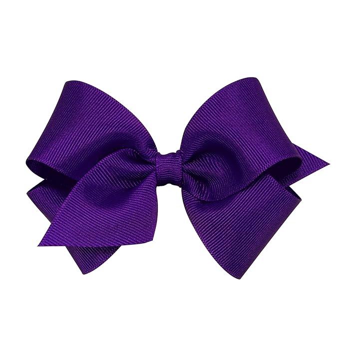 Wee Ones Girls' Plain Wrap Classic Grosgrain Hair Bows on a WeeStay No-Slip Hair Clip, Handmade, Small, Purple