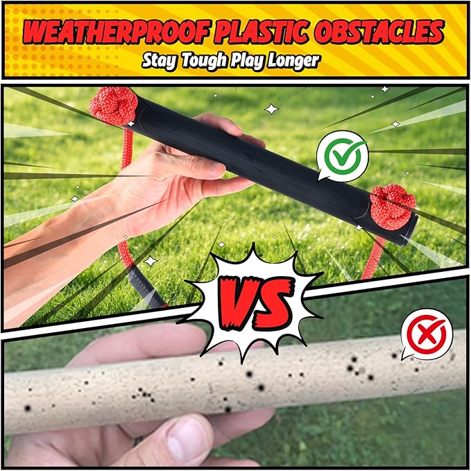 Hapfan Ninja Warrior Obstacle Course for Kids with Rickety Bridge, 50 FT Slackline Kit with Weather-Proof Obstacles, Outdoor Jungle Gym Climbing Toys for Backyard