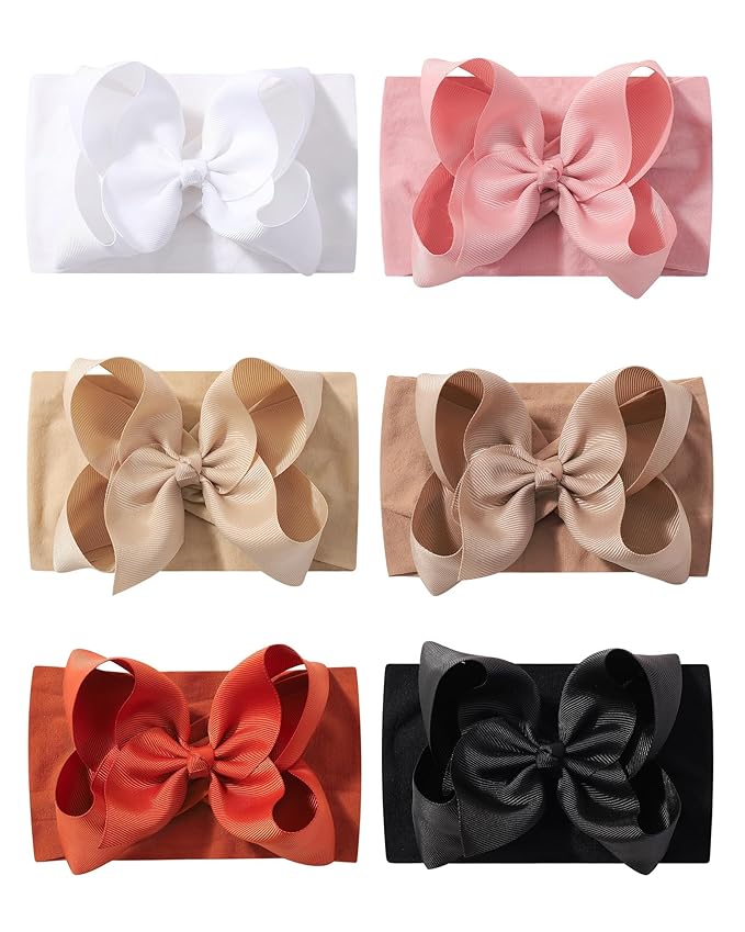 doboi 6PCS Baby Girl Headbands - Ribbon Bow Nylon Hair Accessories for Infants, Newborns, and Toddlers