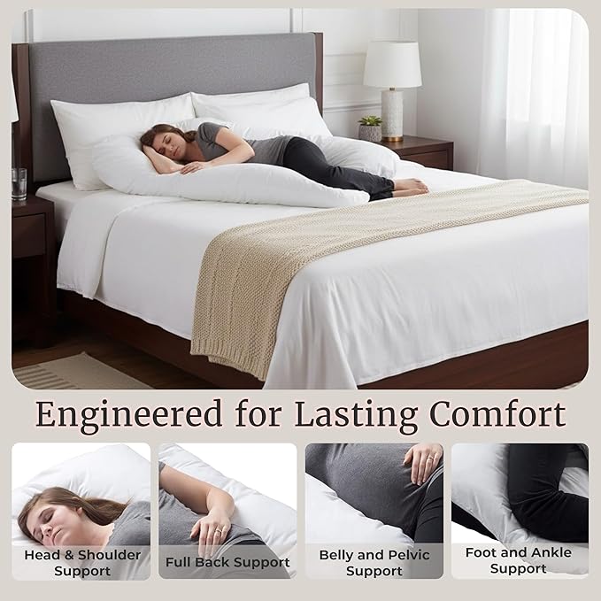 Lavish Home Pregnancy Pillow - U-Shaped Full Body Pillow with Removable Cover - Pregnancy Support for Sleeping - Body Cushions for Adults, Maternity Pad (White)
