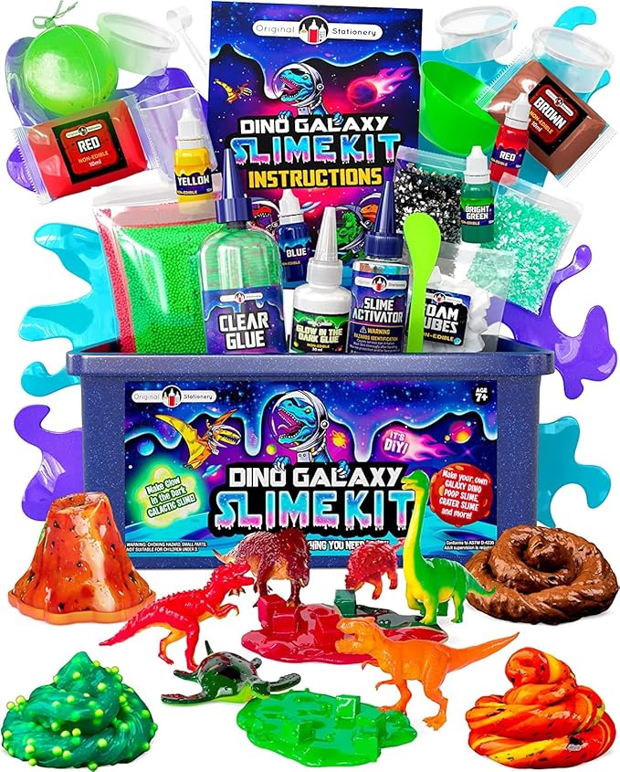 Original Stationery Dinosaur Galaxy Slime Kit for Boys - Multicolor Glow-in-The-Dark & Glitter Slime for Kids - DIY Craft & Birthday Gift