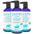 PURA D'OR Kids Wash (16oz x 3 = 48oz) All-in-One Gentle Cleanser - USDA Biobased, Sulfate-Free, Tear-Less, Hypoallergenic, Premium, Shampoo & Bubble Bath