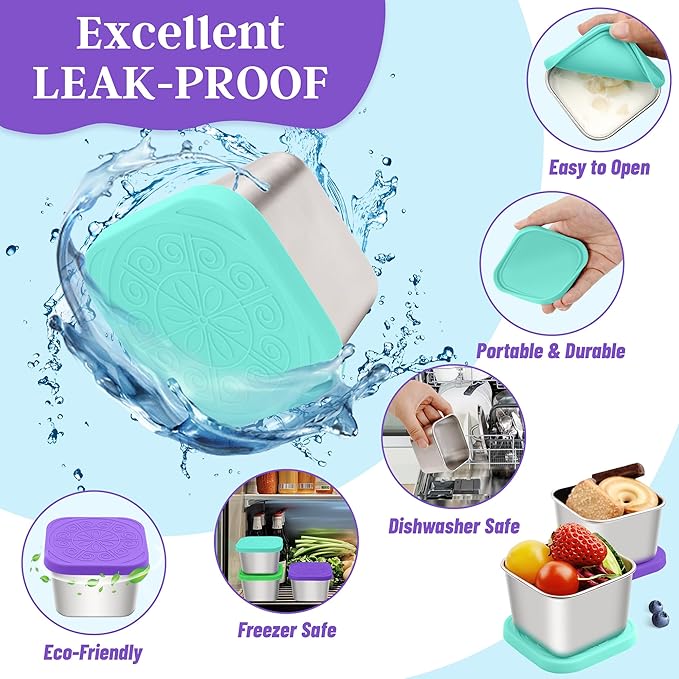 Stainless Steel Snack Containers for Kids,7.2oz Easy Open Leak Proof Reusable Snack Box Container with Lids,Small Lunch Containers for Meal Prep,School,Picnic and Travel-3Pack