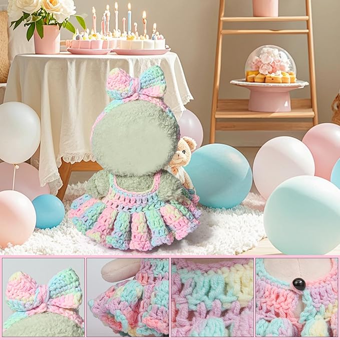 Handmade 17cm Doll Clothes - Crochet Handcraft Cute Styles 15cm/17cm Dolls Outfits, Matching Halter Dress and Headband Accessories for Dress Up Gift (Macaron)