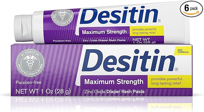 Desitin Maximum Strength Baby Diaper Rash Cream with 40% Zinc Oxide, Travel Size, 1 oz (Pack of 6)