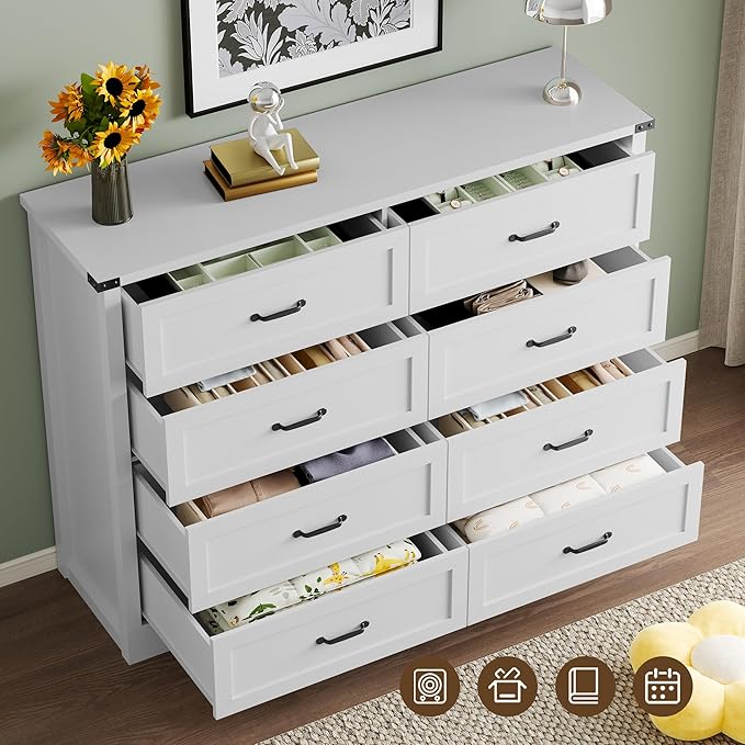 8-Drawer Dresser for Bedroom, Modern Wooden Chest of Drawers with Metal Handles, Anti-Tipping Design, Sturdy and Stable Storage Organizer for Living Room, Entryway, Home Office, Standard