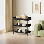 Baby Changing Table, Diaper Changing Station with Pad and Wheels, Two-Tier Open Storage Shelves, Waterproof Diaper pad & Safety Strap,Compact Baby Furniture for Nursery, Black