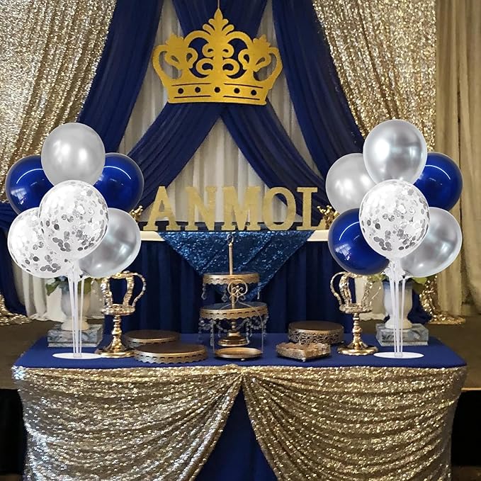 TONIFUL 4 Set Navy Blue Silver Balloon Centerpieces for Table,Balloon Stand Kit for Graduation Decoration 2025,Retirement Party Decorations,Men’s Birthday Decorations,Father's Day
