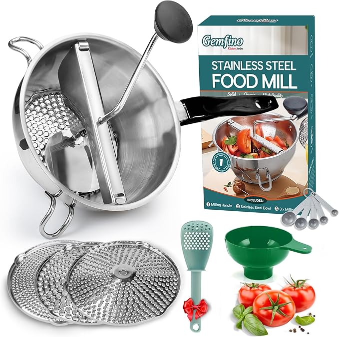Stainless Steel Food Mill With 3 Milling Discs,Ergonomic design Rotary hand crank Food Mills For Tomato Sauce,Potatoes,Jams,canning, Dishwasher Safe,Includes Multifunctional Spoon,Blue D