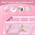 74" ×50" Large Baby Playpen, Baby Playard for Babies and Toddlers, Play Pens for Indoor & Outdoor, Sturdy Safety Play Yard with Soft Breathable Mesh, Anti-Fall, Pink