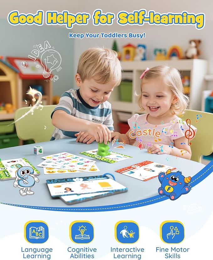 Sensory Dinosaur Pen Reading Toy Set, 73PCS Talking Flash Cards&6 Stickers, Interactive Educational Gifts for Autistic Toddlers, Montessori Language Learning, Speech Therapy Toddler Toys for Birthday