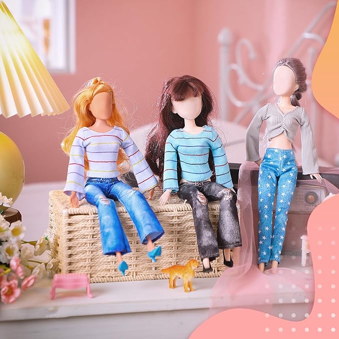 Bencailor 8 Pieces Christmas Doll Clothes for 11.5 Inch Doll Accessories Sweaters Denim Pant Summer Regular Outfit Clothing(Stripe)