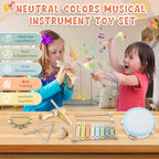Baby Musical Instruments Set Montessori Wooden Music Toys for Toddlers 1 2 3 Neutral Color Percussion Music Kit with Drum, Xylophone,Storage Bag, Birthday Preschool Learning Gift for Boys Girls