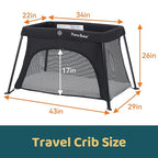 Pamo Babe Travel Crib Lightweight Baby Playard with Mattress Compact Play Yard with Detachable Legs