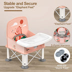 Baby Travel Booster Seat with Double Tray, BabyBond Upgraded Toddler Portable Baby Chair, Booster Seat for Dining Table, Stable and Foldable Booster Baby Chair for Indoor/Outdoor (Pink Dinosaur)