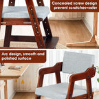 Ezebaby Wooden High Chair for Toddlers to Teens, Adjustable Kids Study & Dining Chair with Steps and Removable Cushion (Nut-Brown)